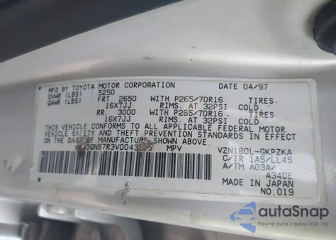 1997 Toyota 4Runner Sr5 V6 Limited из США, поврежденный, VIN JT3GN87R3V0043309